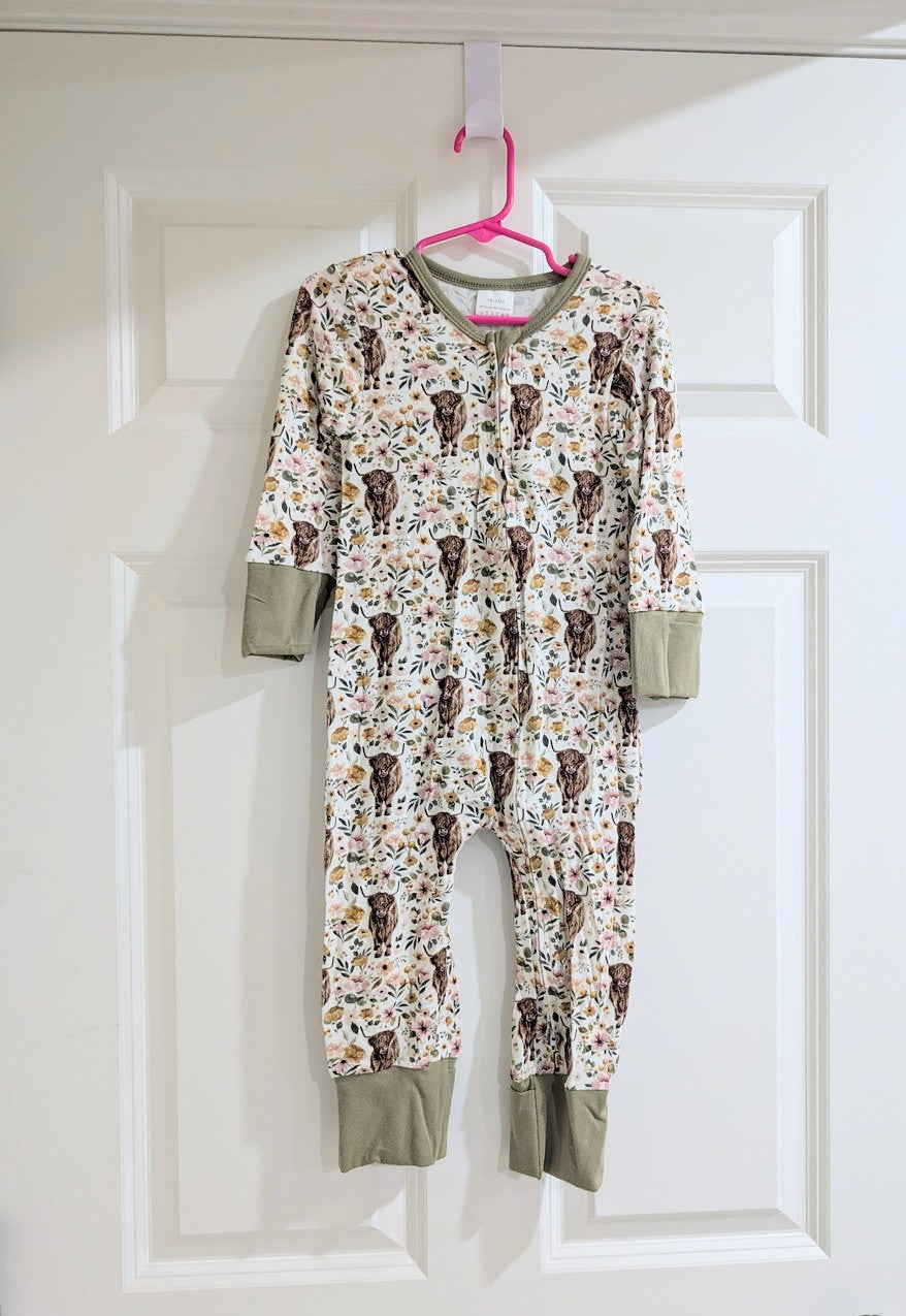 Floral Cow Zip Romper