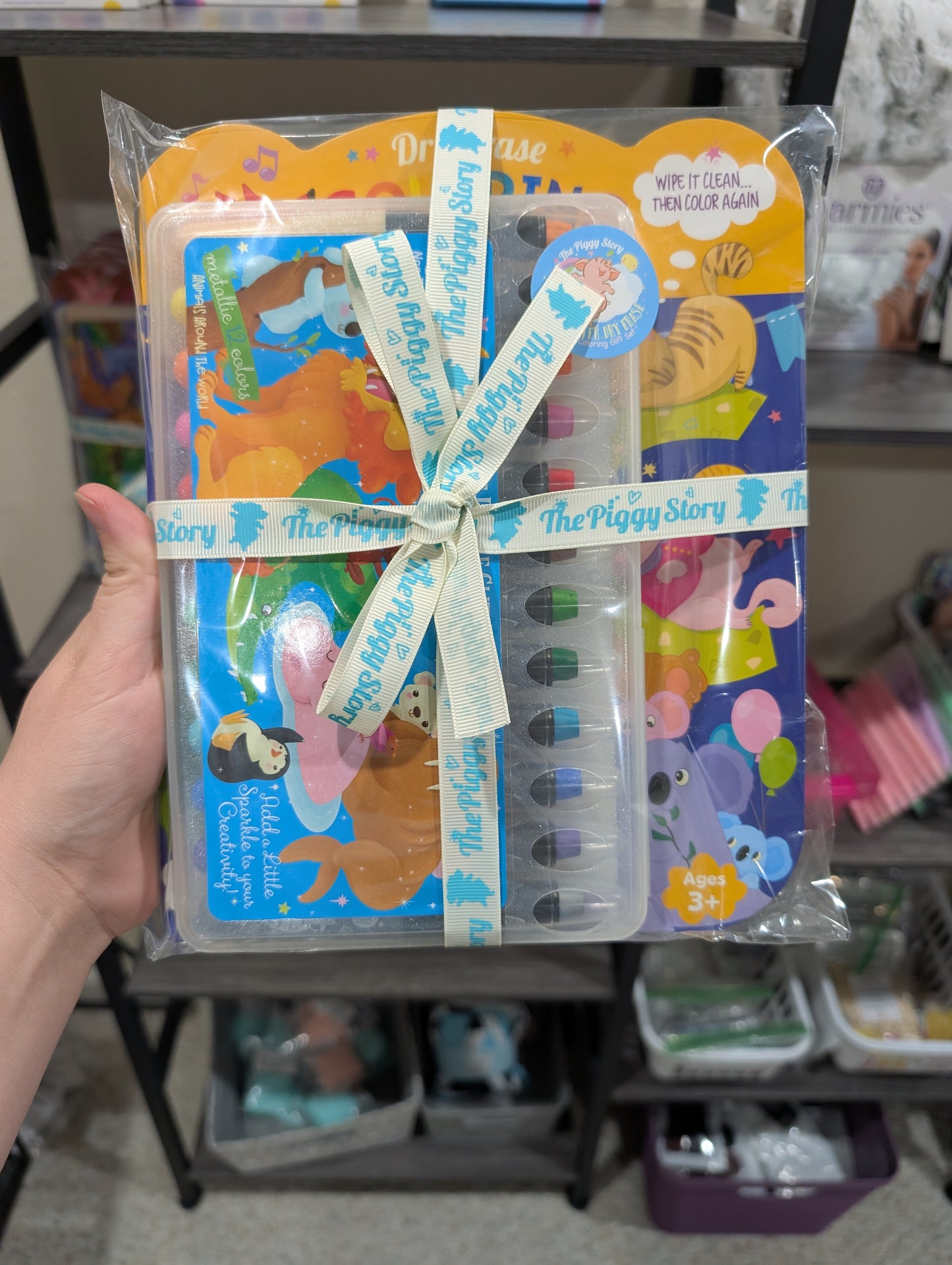 Dry erase coloring book + glitter crayons