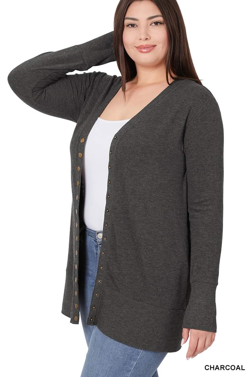 Zenana Plus Size Snap Button Cardigan