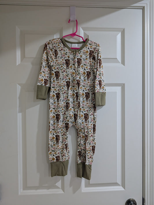 Floral Cow Zip Romper