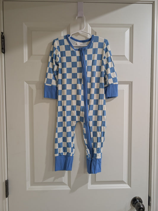 Blue Check Zip Romper