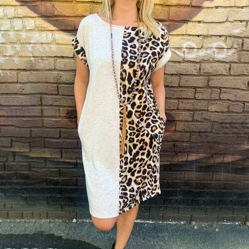 Casual leopard short sleeve dress