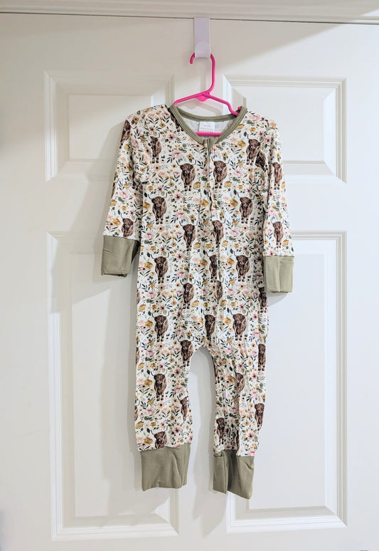 Floral Cow Zip Romper